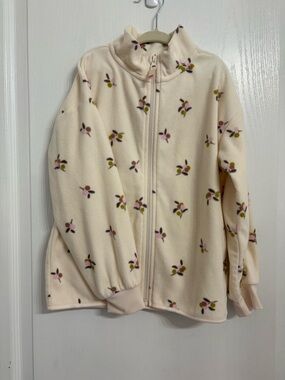 H&M Cream Fleece Zipper Jacket with Pink and Olive Floral Berry Print Size 6x-7